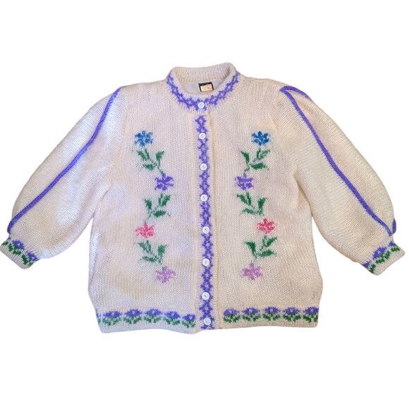 Vintage Mohair Jacket Wool Knit Irish Cottagecore Dopamine Dressing Boho Floral - Picture 1 of 11